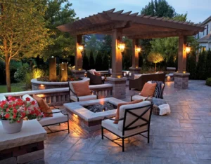 Pergola, paver patio and fire pit project in Algonquin, Illinois