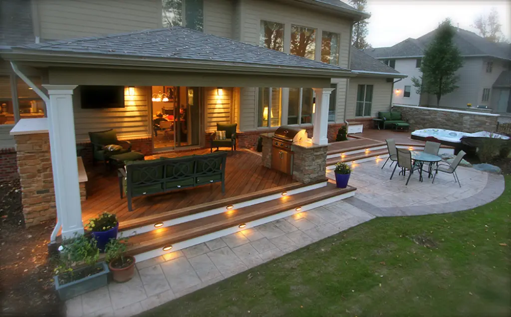 Patio and roof pavilion outdoor living project in Huntley, Illinois
