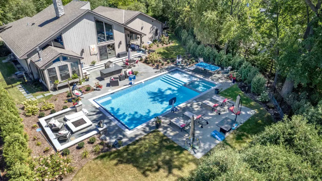 In-ground pool, paver patio and outdoor kitchen project in Kenilworth, Illinois